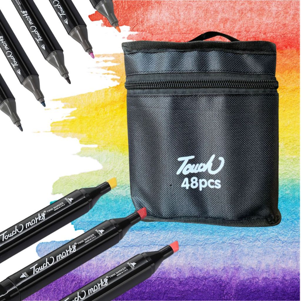 Estojo Caneta Marcador 48 unidades Para Colorir Professional Ponta Dupla Touch Sweet