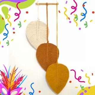 Painel folhas em macramê trio decoração de qualidade parede personalize as cores
