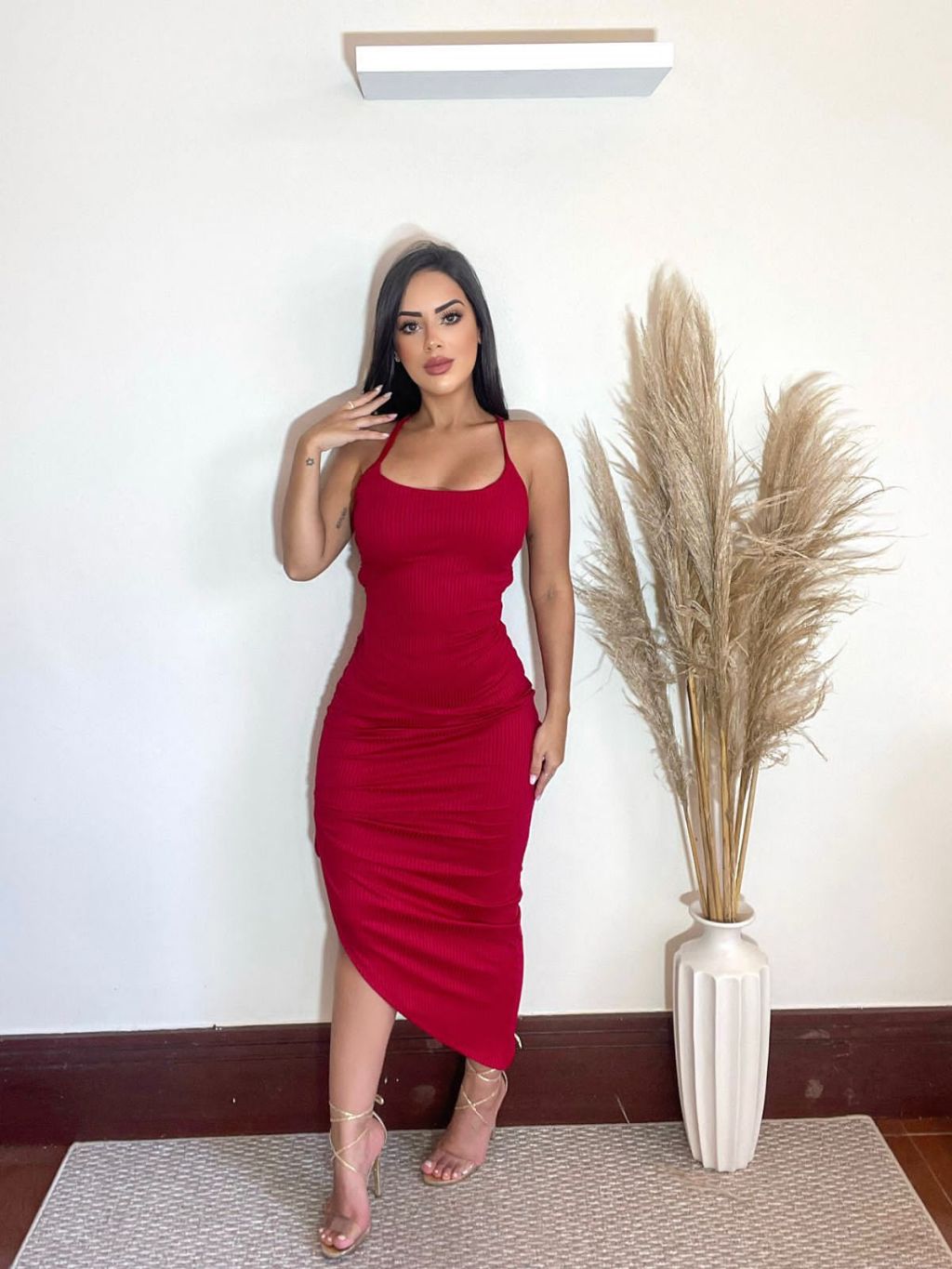 Vestido Mídi com Drapeado Lateral Costas Nua Canelado Moda Blogueira Festas  Balada Verão Lançamento Carnaval | Shopee Brasil