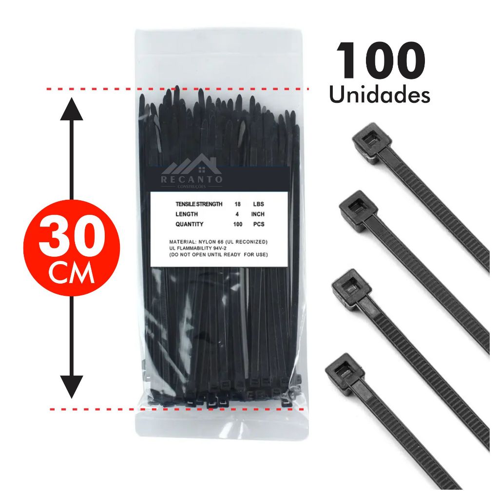 100 Abraçadeira de Nylon 30 cm Cintas Plásticas Enforca Gato Braçadeira ...