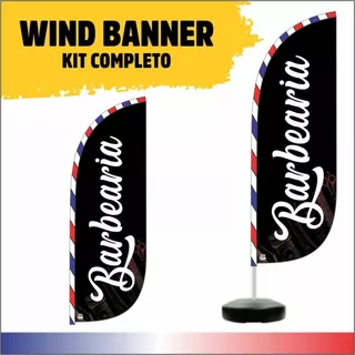 Wind Banner BARBEARIA Kit COMPLETO contém Haste, Base e Bandeira