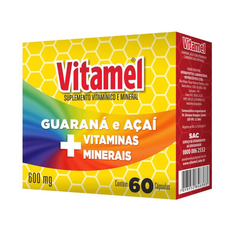 Vitamel Original 600mg 60cps Guaraná e Arginina + minerais e vitaminas ...