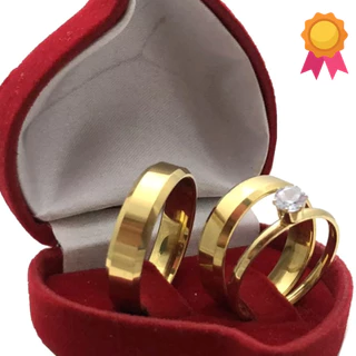 Par de Aliança Clássica Dourada Para Casamento Fina De Ouro + Anel Solitário