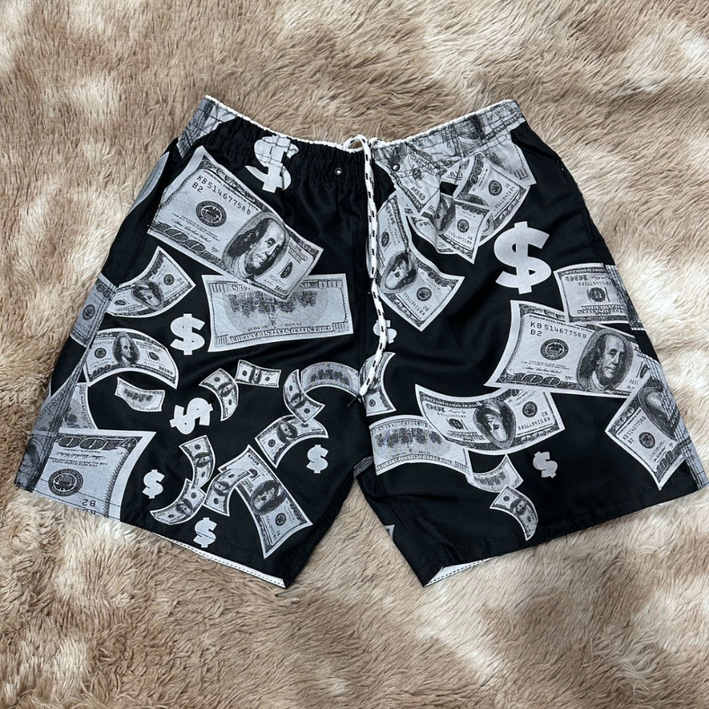 Shorts masculinos de praia, calças curtas com design de padrão de