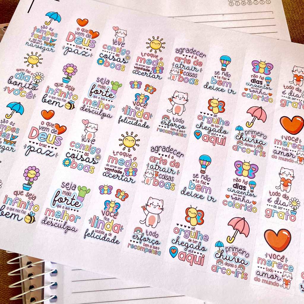 Cartela com 70 adesivos de frases motivacionais ACABAMENTO FOSCO no ...