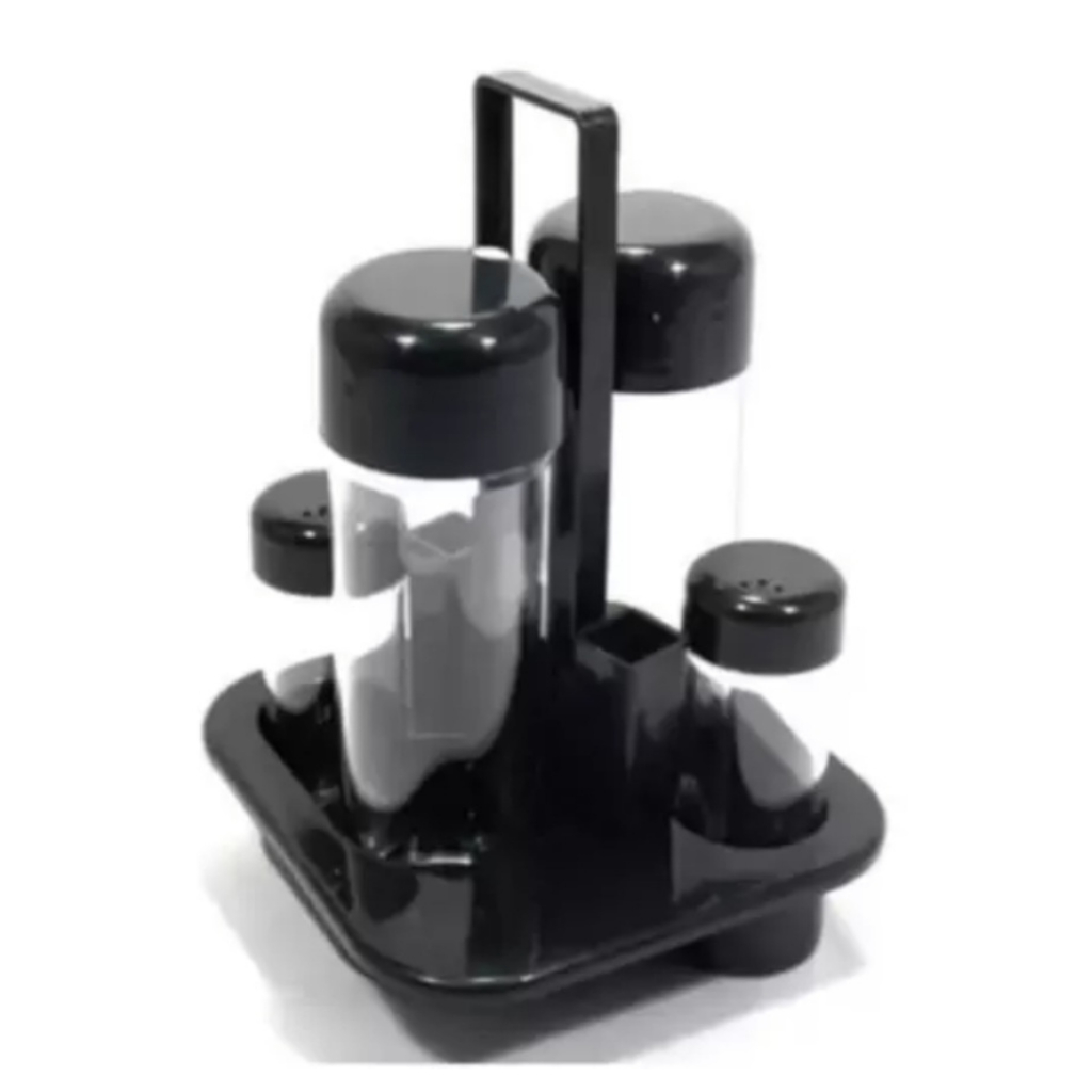 Galheteiro Preto Azeite Vinagre Sal Pimenta Palito Delta Sofisticado