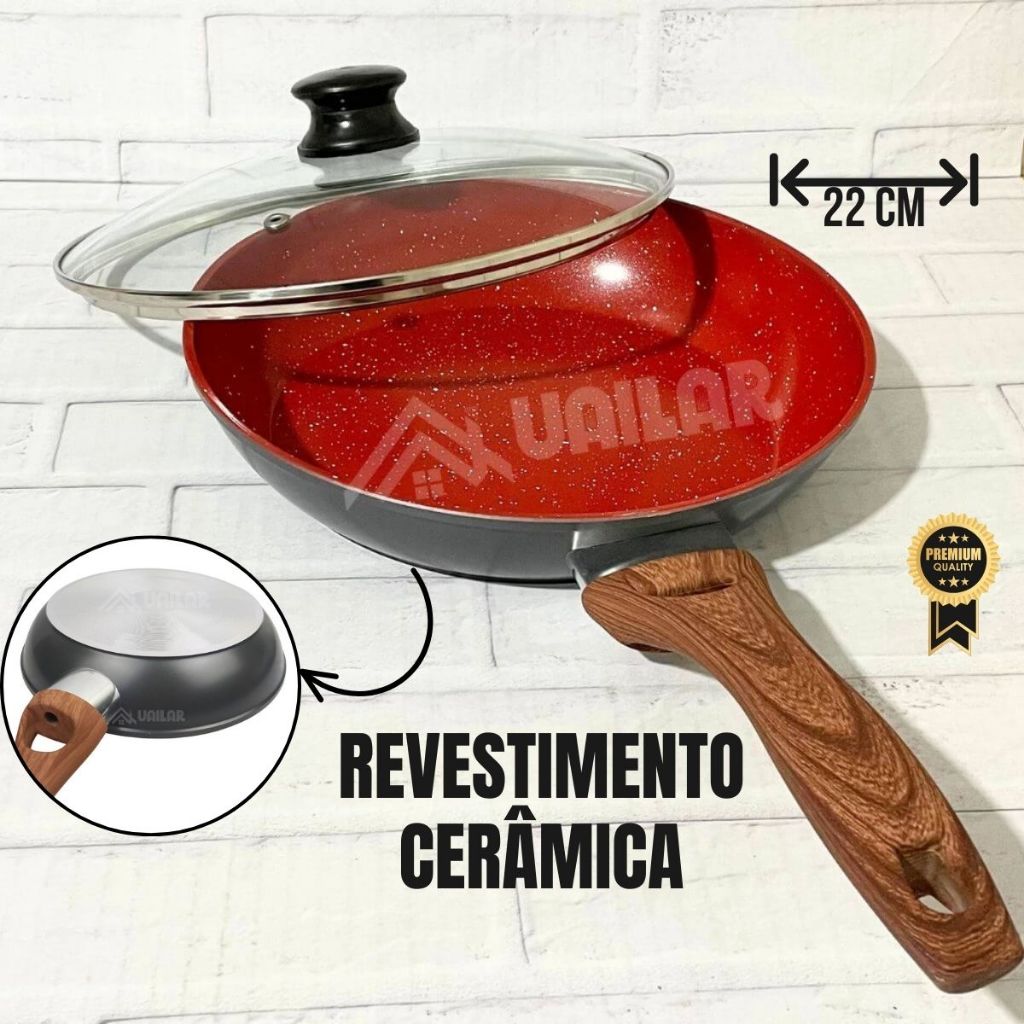 Frigideira Cerâmica 22 cm Premium com tampa de vidro – Duralar