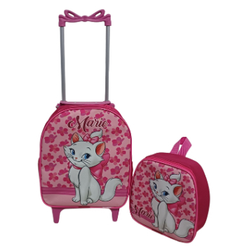 Kit Escolar Mochila Lancheira Carrinho Gatinha Marie Baby Rosa