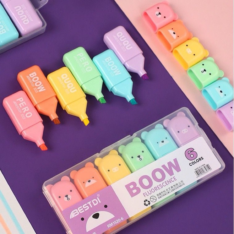 Kit Com 6 peças Marca Texto formado animais urso Bestdi | Shopee Brasil