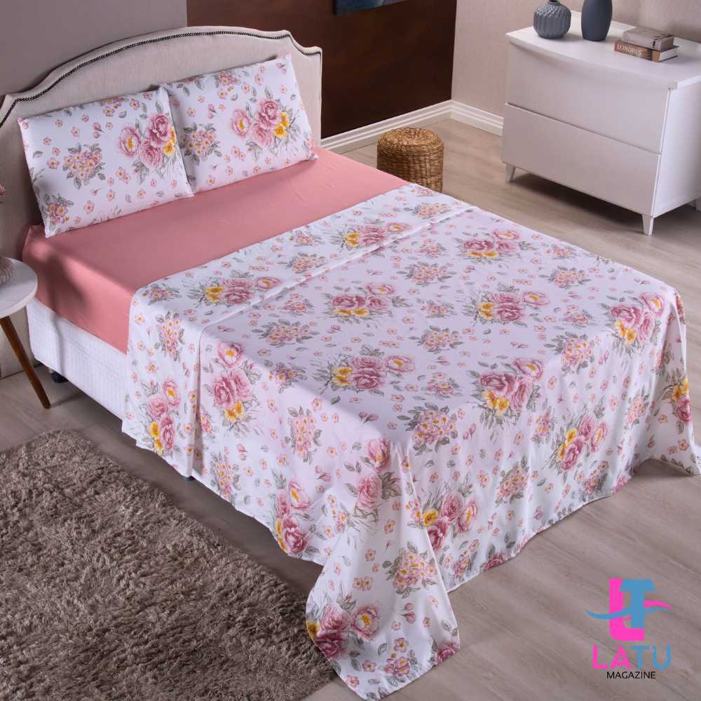 Jogo de Lençol 400 Fios Percal 4 Peças - Casal Padrão - FLORAL E GEOMÉTRICO SORTIDO