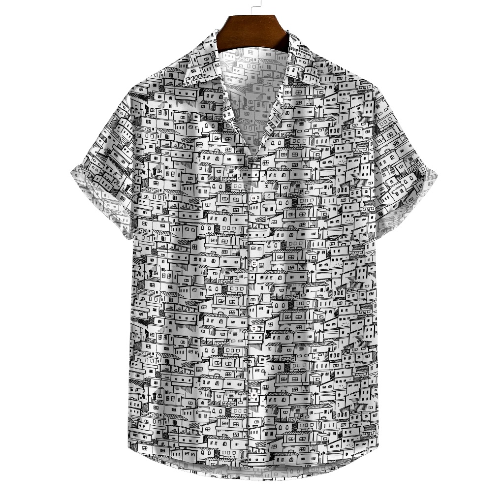 Camisa de botão branca favela art desenhado