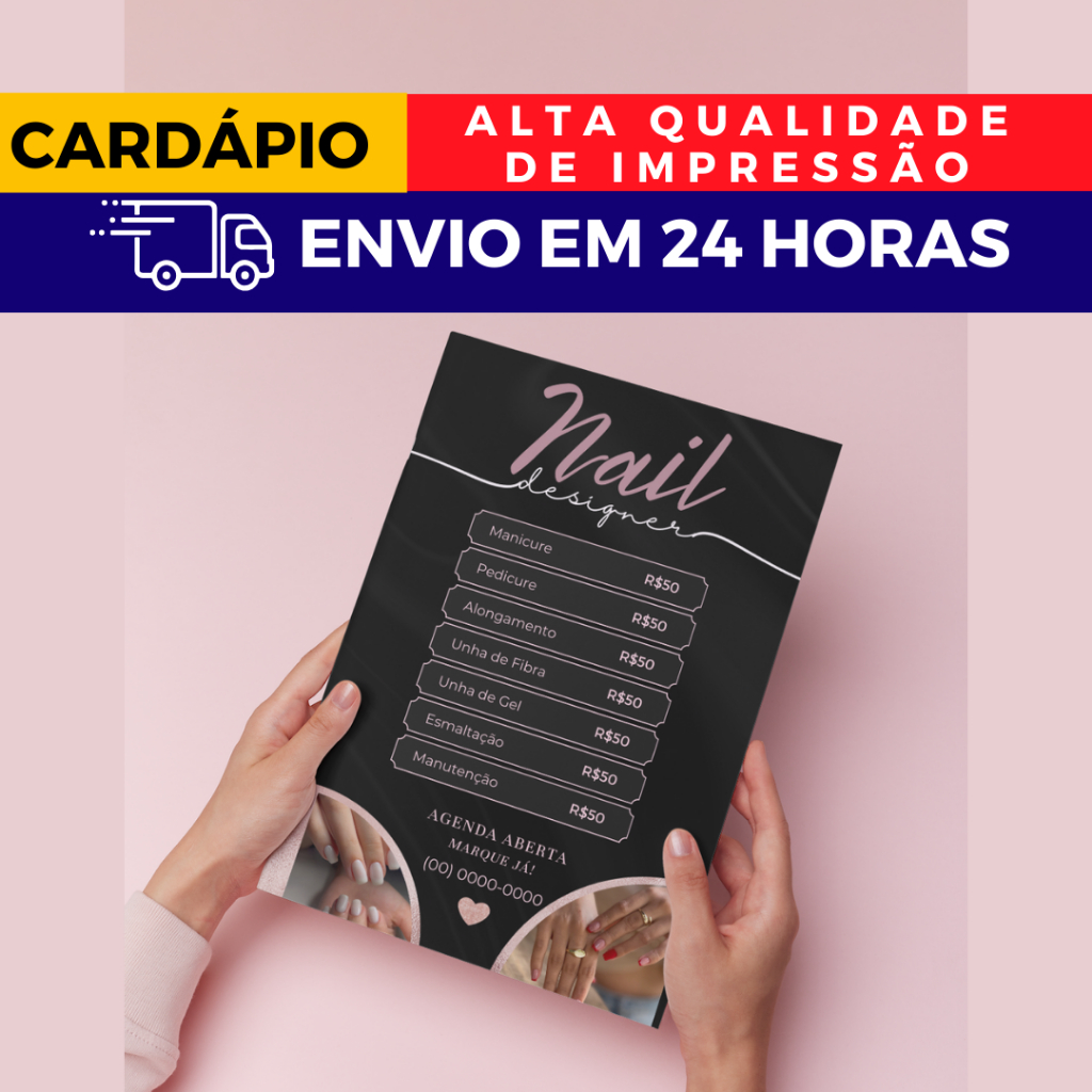 Cardápio Menu Plastificado | tamanho A4 | impressão em alta qualidade