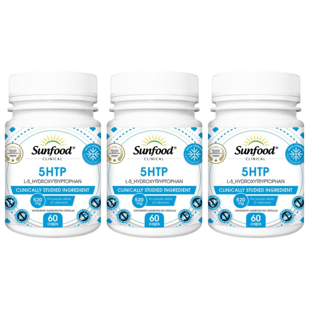 Kit 3 Un - 5 Htp Hidroxitriptofano - Total 180 Capsulas Sunfood ...
