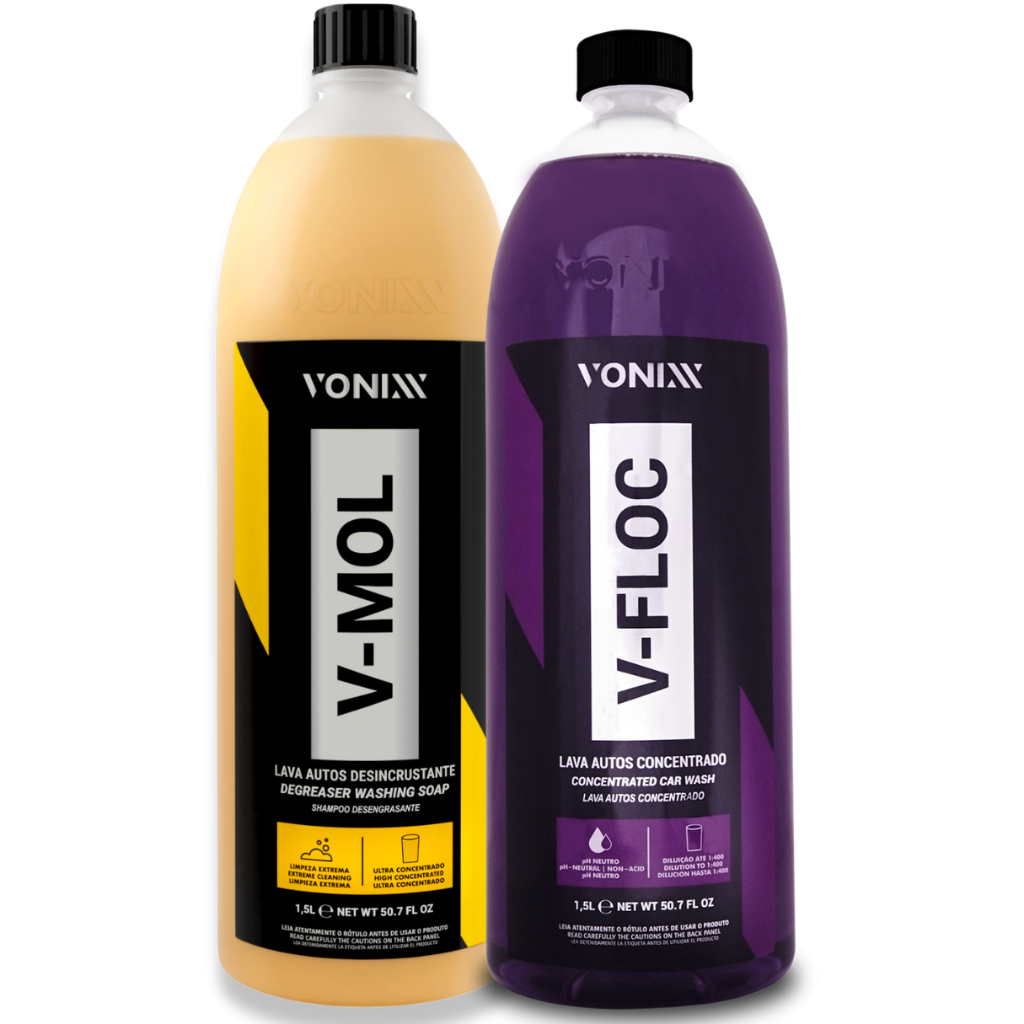 V MOL SHAMPOO V FLOC 1,5L REMOÇÃO SUJEIRA PESADA VONIXX Kit Supremo de Limpeza - V-Mol e V-Floc: A Dupla Imbatível para um Veículo Impecável!