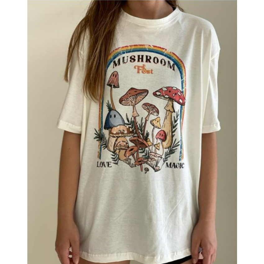 Camiseta Camisa Blusa Unissex Algodão Cogumelo Mushroom Fest