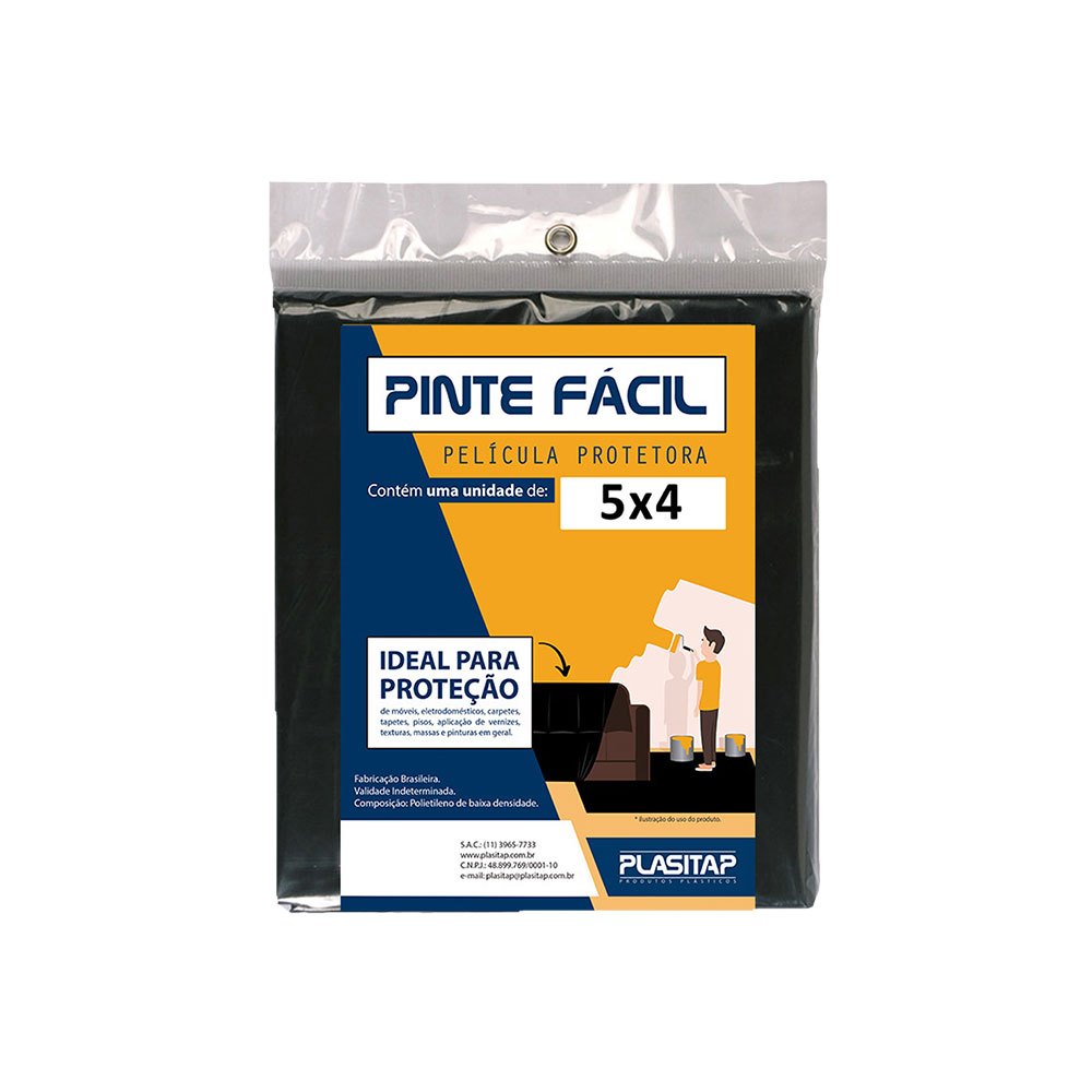 Lona Protetora Plástica Pinte Fácil Preta 5x4 20m²
