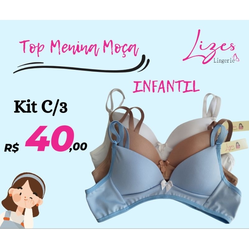 Kit C/3 Top Infantil de Bojo Menina Moça