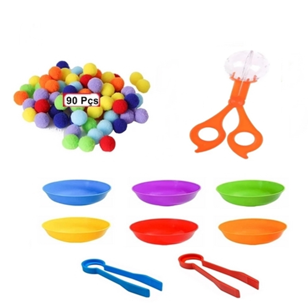 Kit Montessori Tesoura Bola Pinça Treino Coordenação Motora