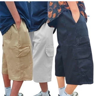 Bermuda Cargo Sarja Shorts Folgada do M ao Plus Size 6 bolsos