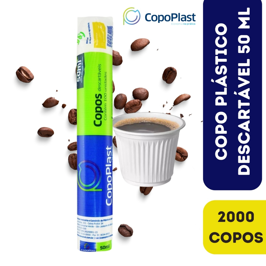 Copo Descartável 50ml 2000 Unidades Plástico Branco Copoplast ABNT E ...