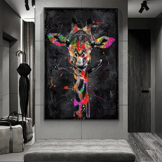 Quadro decorativo 1 peça 90x70 girafa grafite arte abstrata decoração para casa sala quarto hall