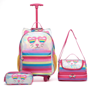 Kit Mochila Escolar Feminina Reforçada Passeio Estojo Lancheira