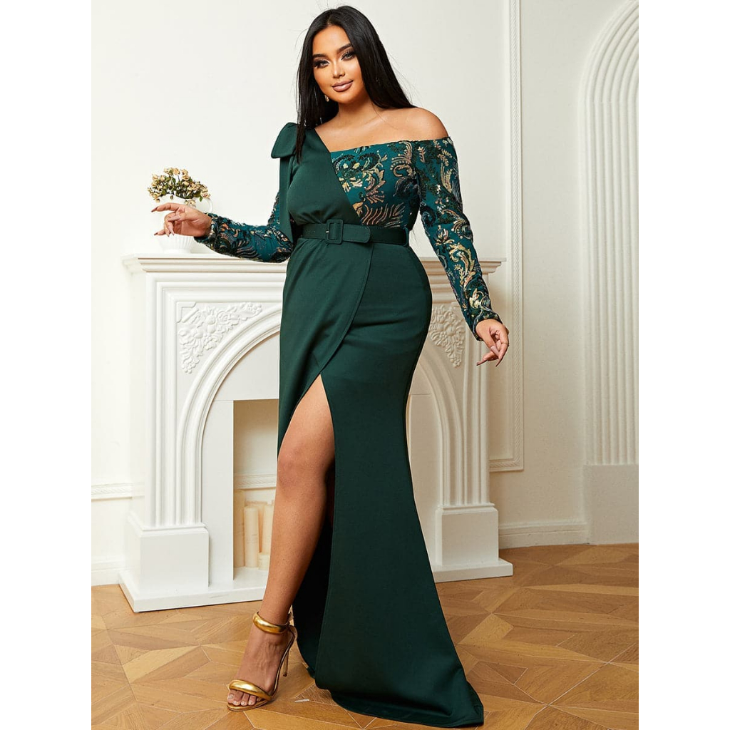 Vestido De Festa Verde Esmeralda Plus Size Vestido Longo Plus Size - Main Image