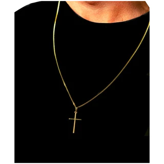 Corrente Masculina Cordão Grumet Dourada Moeda Antiga com Pingente Cruz aço inoxidável