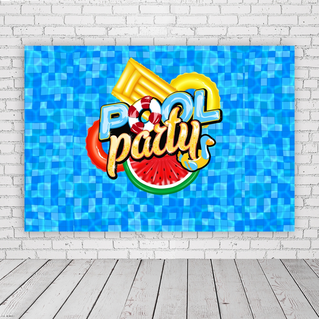 Painel Retangular em Tecido Sublimado Tema Pool Party Festa Piscina ...