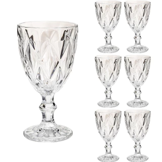 Jogo 6 Taça Diamante Copo Vidro Bico De Jaca 330ml