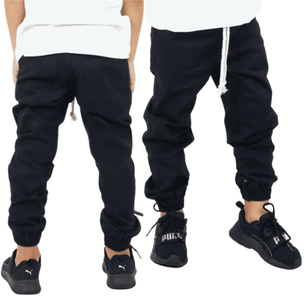 Calça Jogger Preto Infantil Menino Jeans Com Elastano 1 A 16 anos