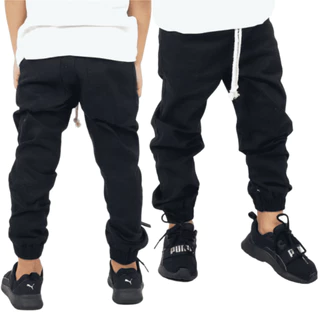 Calça Jogger Preto Infantil Menino Jeans Com Elastano 1 A 16 anos