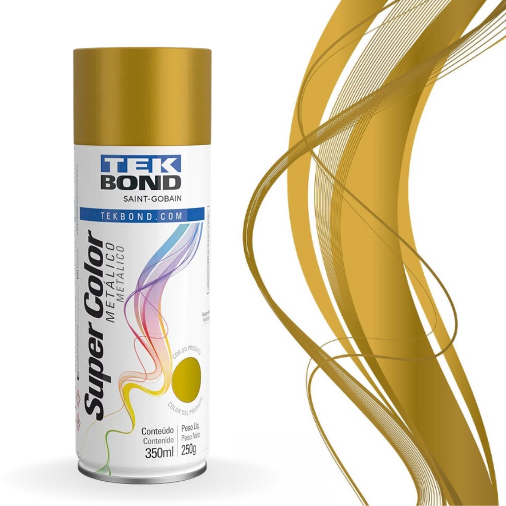 Tinta Spray Ouro Metálico Uso Geral Secagem Rápida 350ml Tekbond