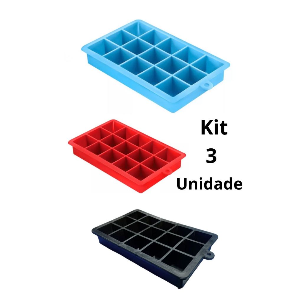 kit 3 Forma de Gelo de Silicone 45 Divisórias Retangular Silicone Cubos Livre BPA 15 Cubos