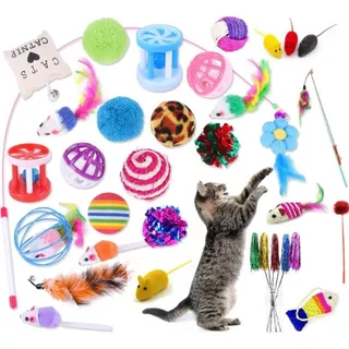 Kit 14 Brinquedos Interativos Para Gatos Com Varinha e Ratinho Diversão