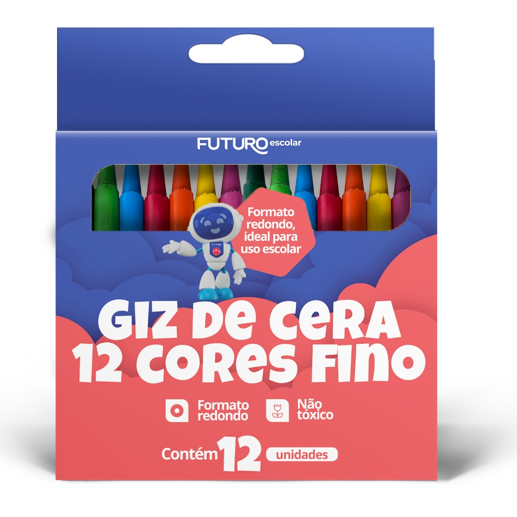 Giz de Cera 12 Cores Fino Escolar