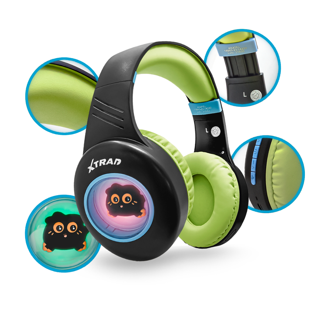 Fone de ouvido bluetooth sem fio RGB infantil Desenho cartoon Headphone Xtrad JellyMonsters