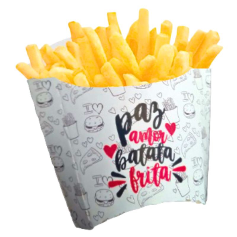 Caixa Batata Frita 800 Uni Branca Embalagem Delivery Fritas Hamburgueria delivery estampada