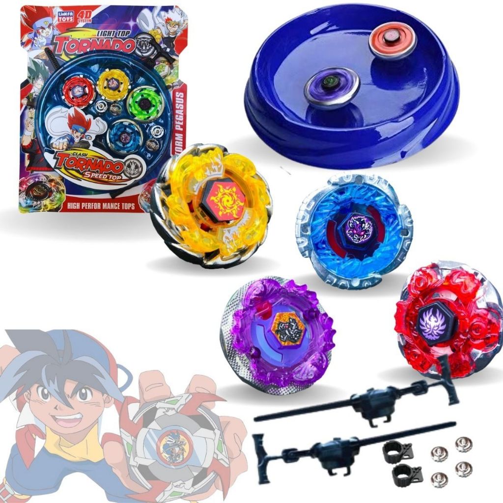 Kit 4 Beyblade Metal Com Led Luz + 2 Lançadores + 4 Ponteiras + Arena ...