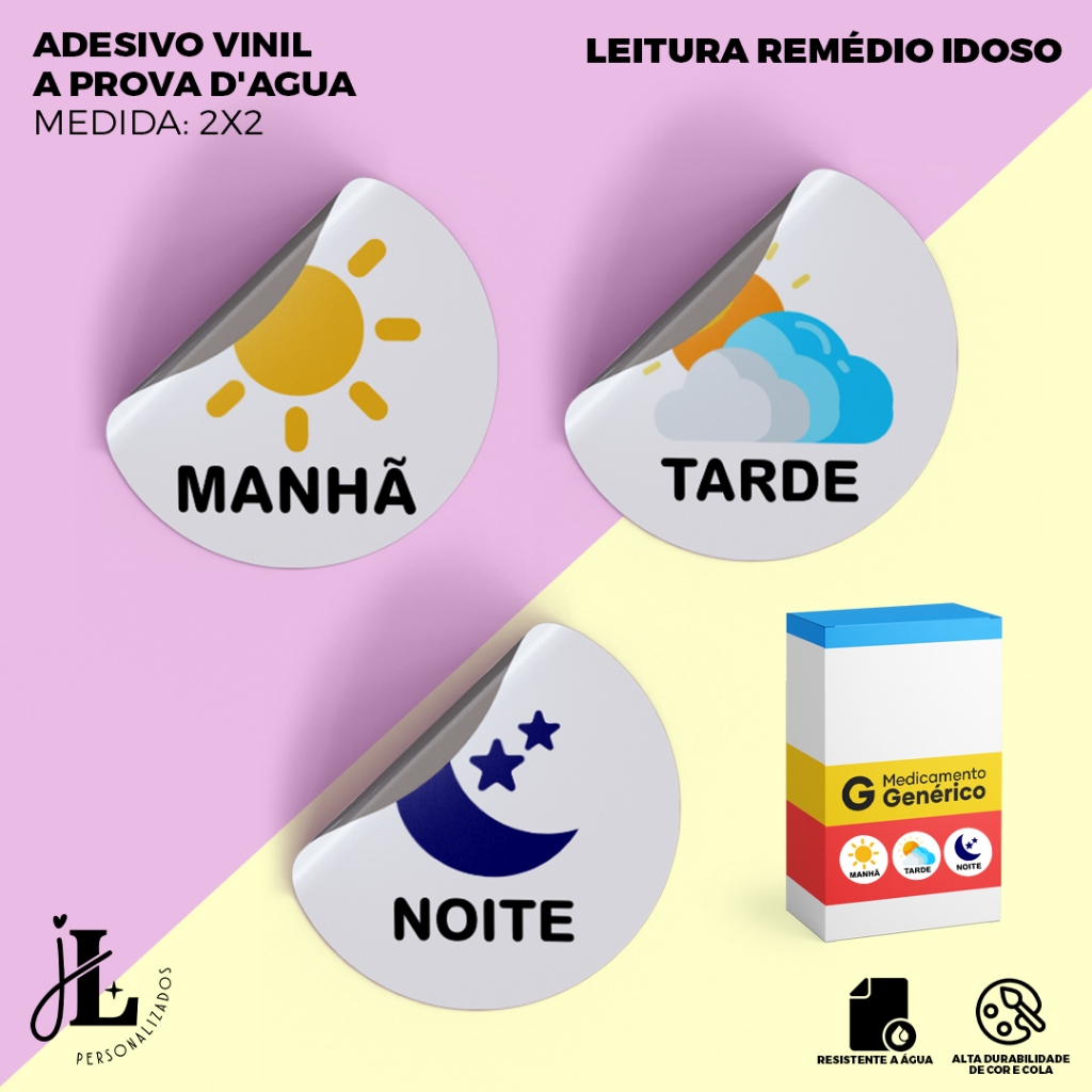 Kit 100 Adesivos Vinil Leitura Remédio Idoso | Receituário Dia Noite