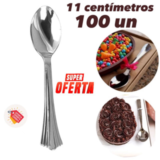 100 Colheres Ovo de Pascoa Sobremesa Descartáveis Luxo 11 Cm 50% OFF Colher prata