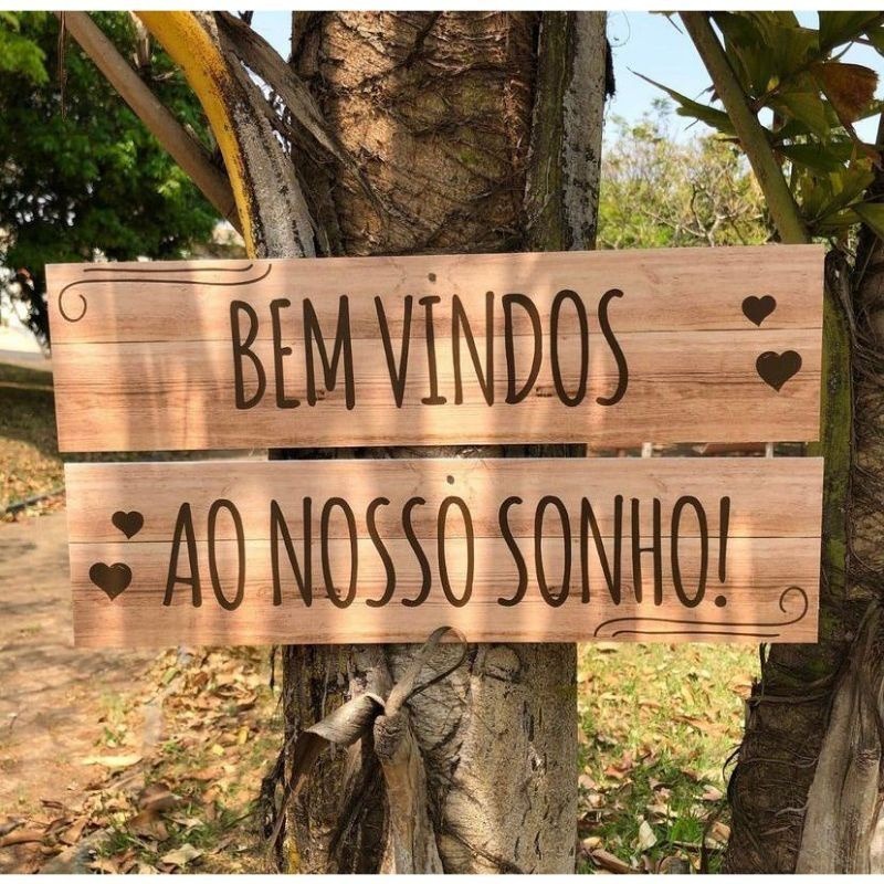 Placa Decorativa MDF 40x10 Para Casamento Bem Vindos ao nosso Sonho