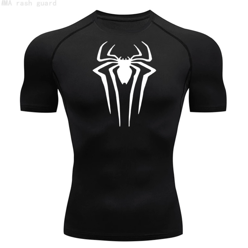 Camisa De Compressão Homem-Aranha Manga Curta Ginástica Preta Camiseta Esportiva