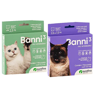 Banni 3 Gatos - 0,3ml e 0,9ml - Vermes Pulgas Sarna Piolho - Ourofino Pet