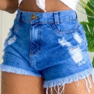Short Bermuda Feminino Jeans Curto Rasgado Frente