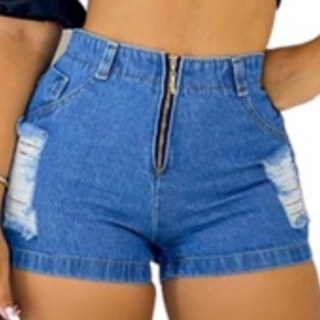 Short Bermuda Feminino Justo Jeans Curto Rasgado