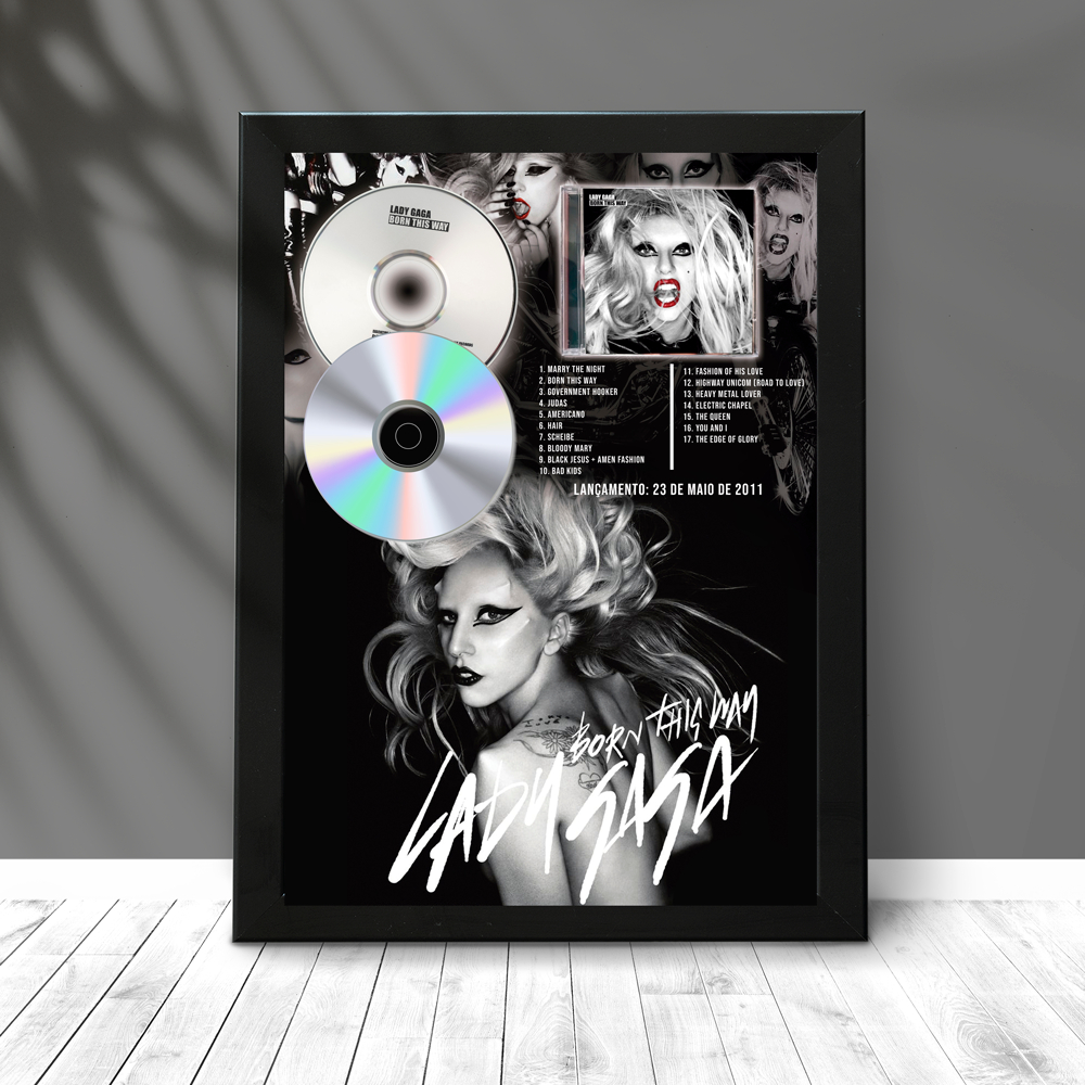 Quadro Lady Gaga - Born This Way com CD - ilustrativo - 30x42cm A3
