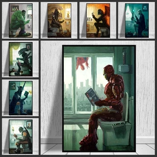 Quadro decorativo 1 peça 40x60 Super-herói Iron Man Banheiro Hulk Capitão América decoração para casa sala quarto hall