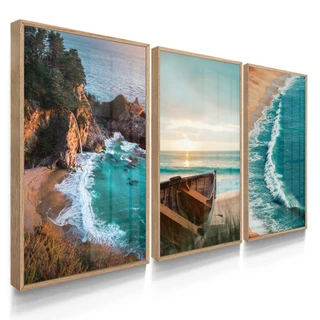 Quadros Decorativos Escritório Sala Quarto Praia Paisagem Com Vidros
