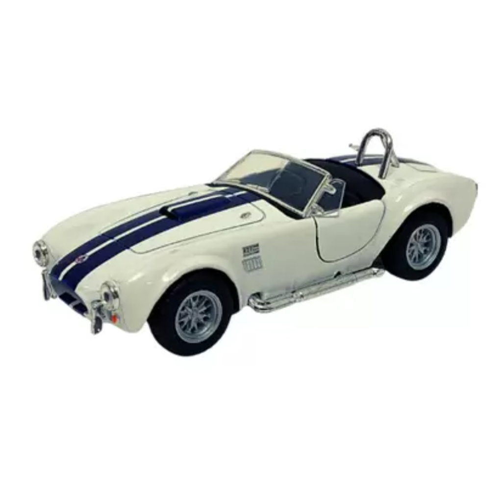 Miniatura carro 1965 Shelby Cobra 427 em metal abre as portas